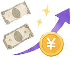 紙幣と硬貨に上昇矢印が付いたアイコン
